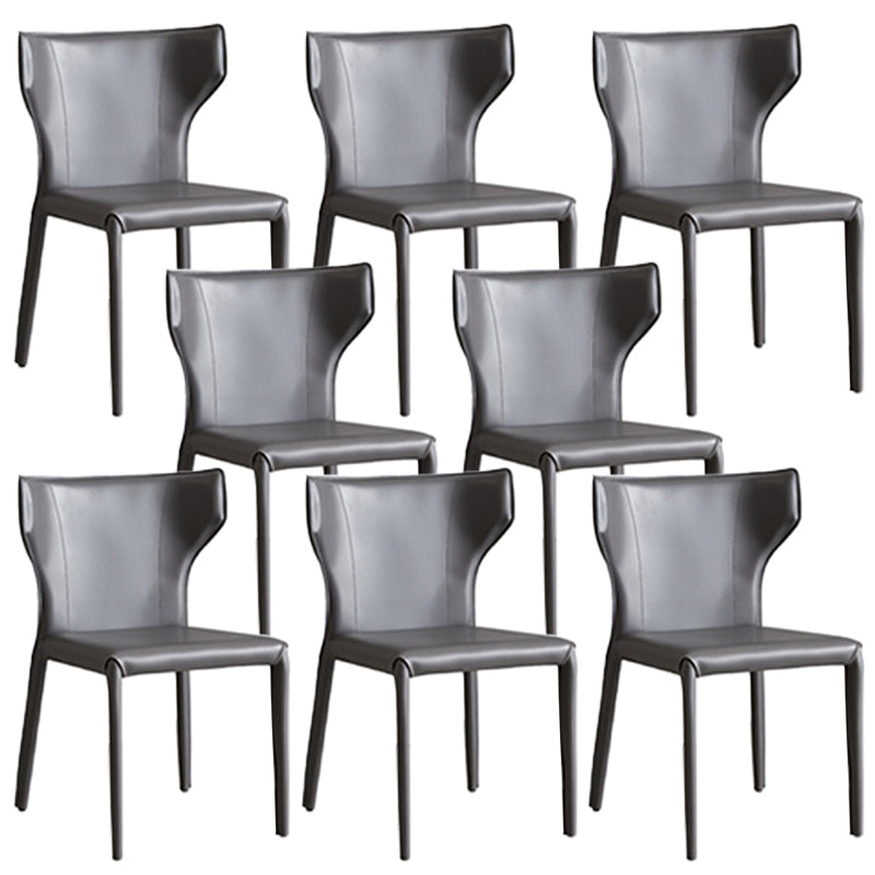 Contemporary Side Chair Solid Back Faux Leather Dining Room Chair for Indoor