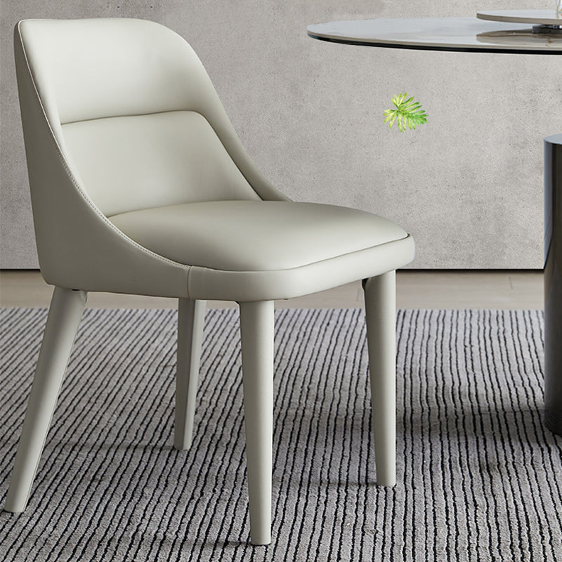 Modern Arm Chair Faux Leather Solid Back Dining Room Chair for Home