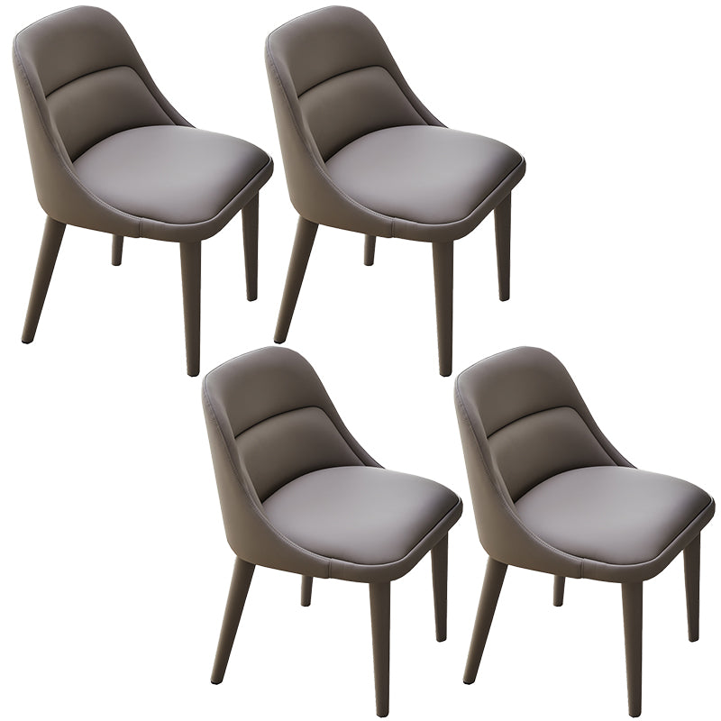 Modern Arm Chair Faux Leather Solid Back Dining Room Chair for Home