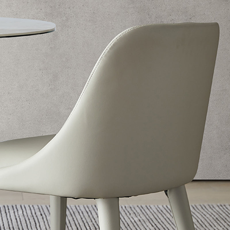 Modern Arm Chair Faux Leather Solid Back Dining Room Chair for Home