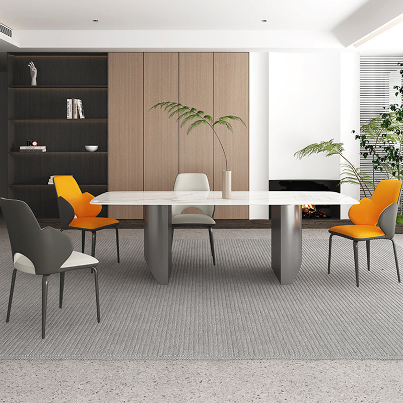 Modern Arm Chair Faux Leather Open Back Dining Room Chair for Kitchen