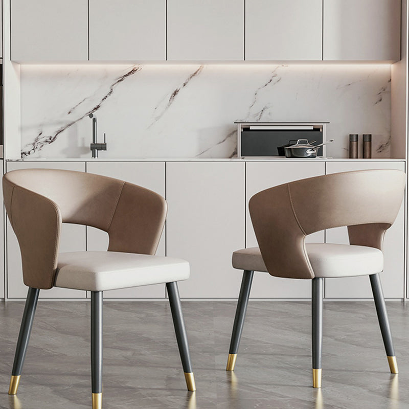 Modern Arm Chair Faux Leather Open Back Dining Room Chair for Indoor