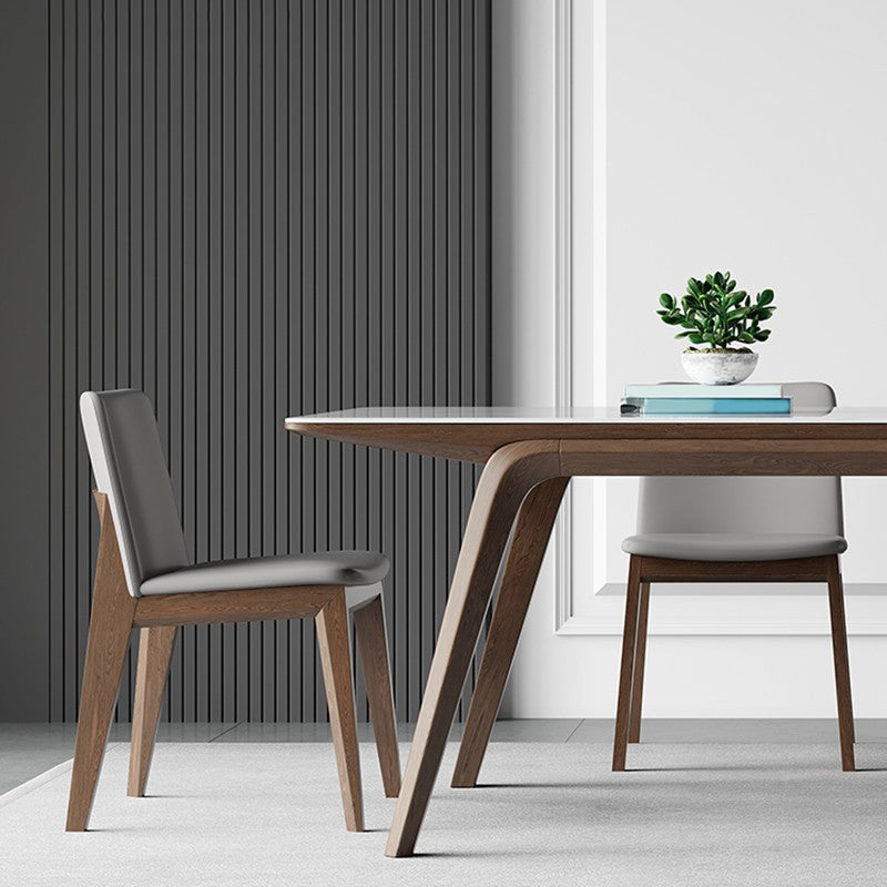 Industrial Rectangle Dining Table Sintered Stone Table with Wooden Legs
