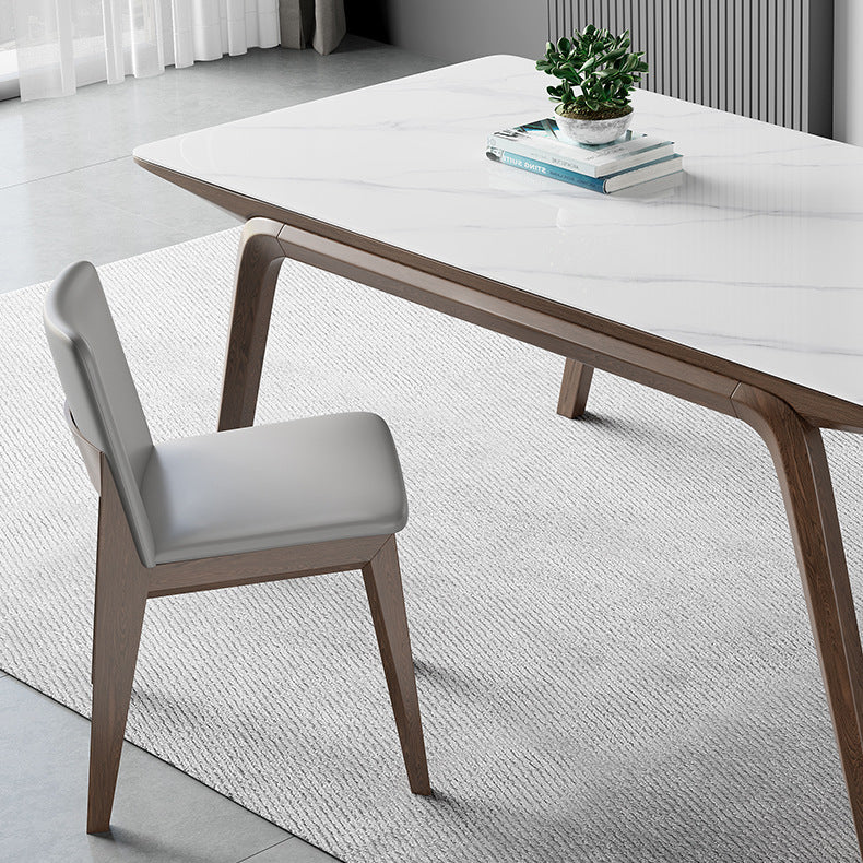 Industrial Rectangle Dining Table Sintered Stone Table with Wooden Legs