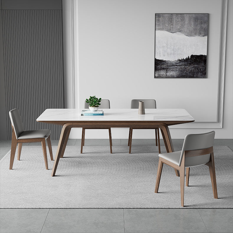 Industrial Rectangle Dining Table Sintered Stone Table with Wooden Legs