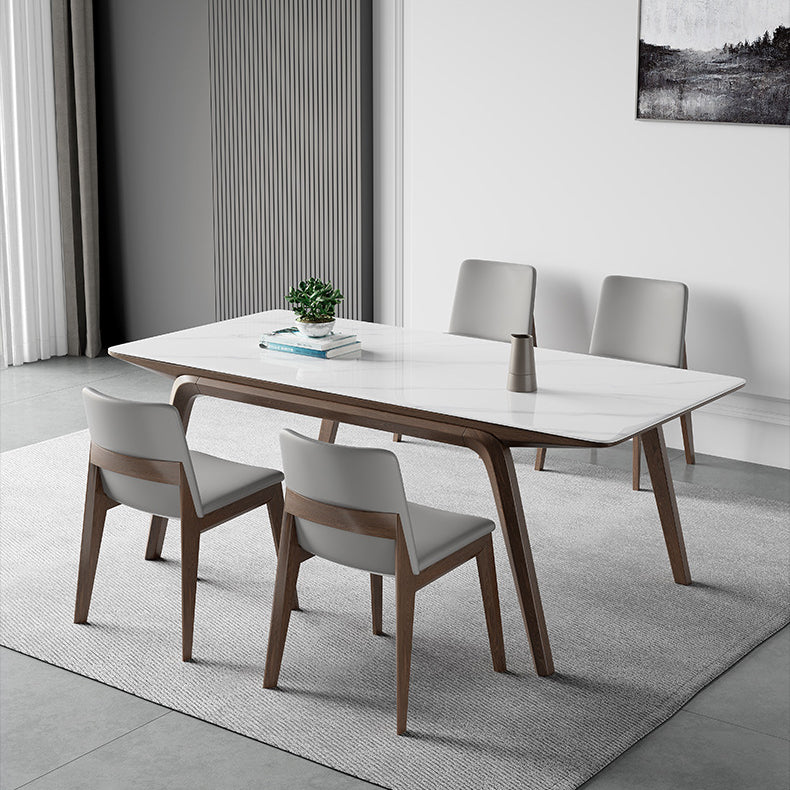 Industrial Rectangle Dining Table Sintered Stone Table with Wooden Legs