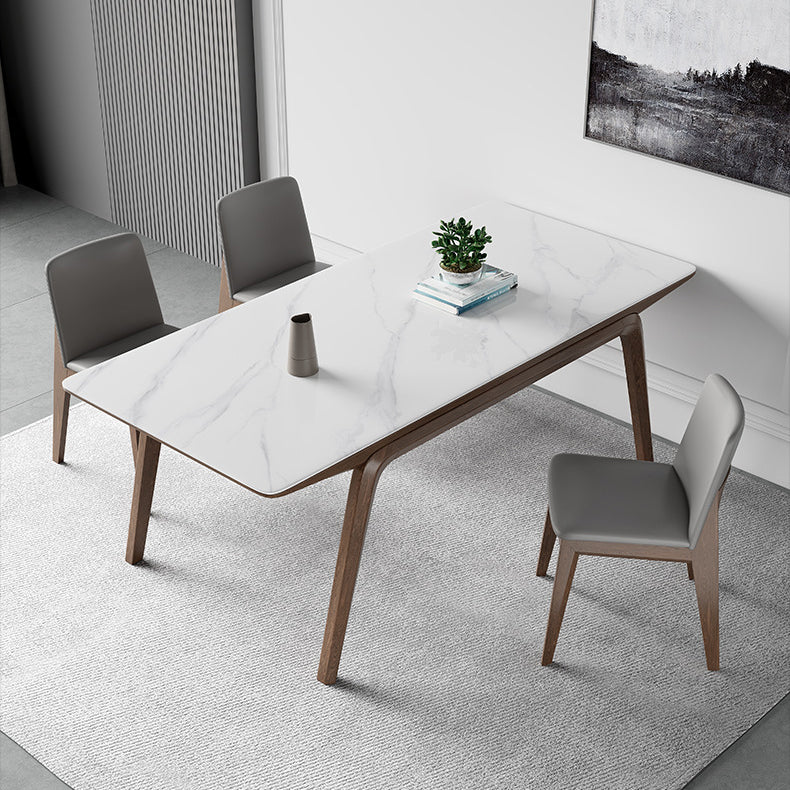 Industrial Rectangle Dining Table Sintered Stone Table with Wooden Legs
