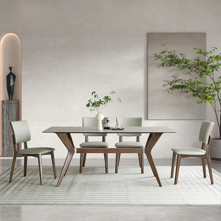 Industrial Style Rectangle Dining Table Sintered Stone Table with Wooden Legs