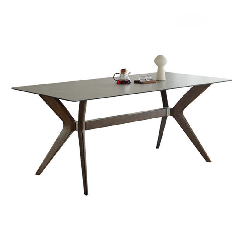 Industrial Style Rectangle Dining Table Sintered Stone Table with Wooden Legs