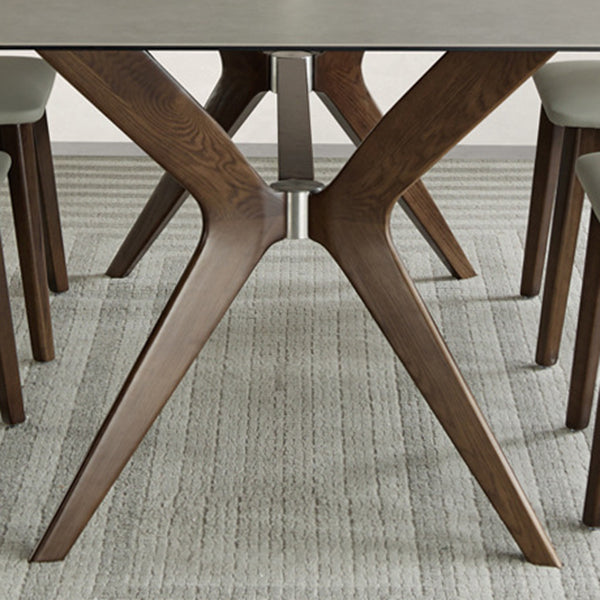Industrial Style Rectangle Dining Table Sintered Stone Table with Wooden Legs