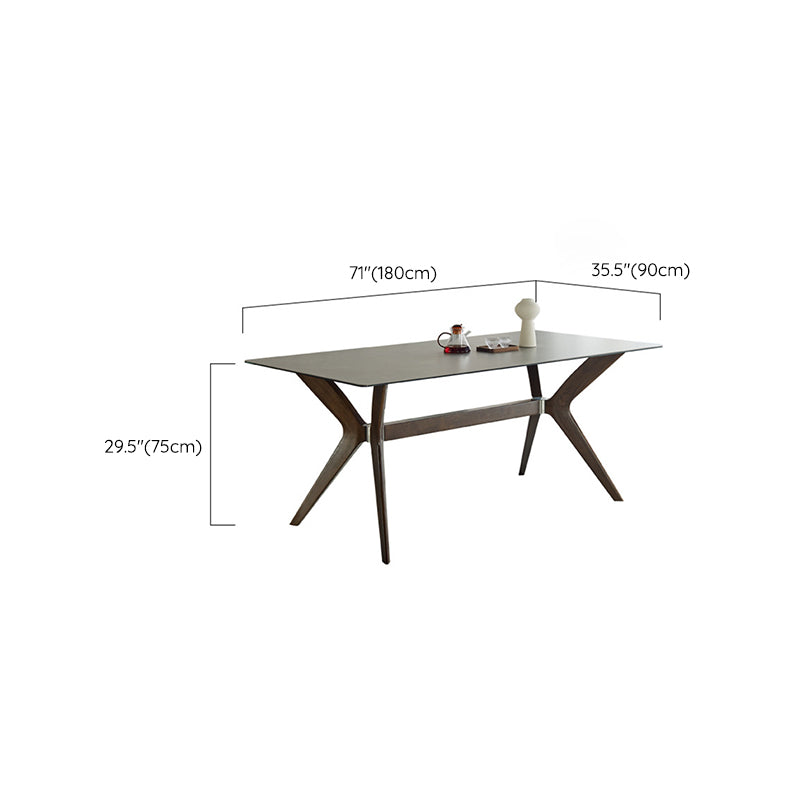 Industrial Style Rectangle Dining Table Sintered Stone Table with Wooden Legs