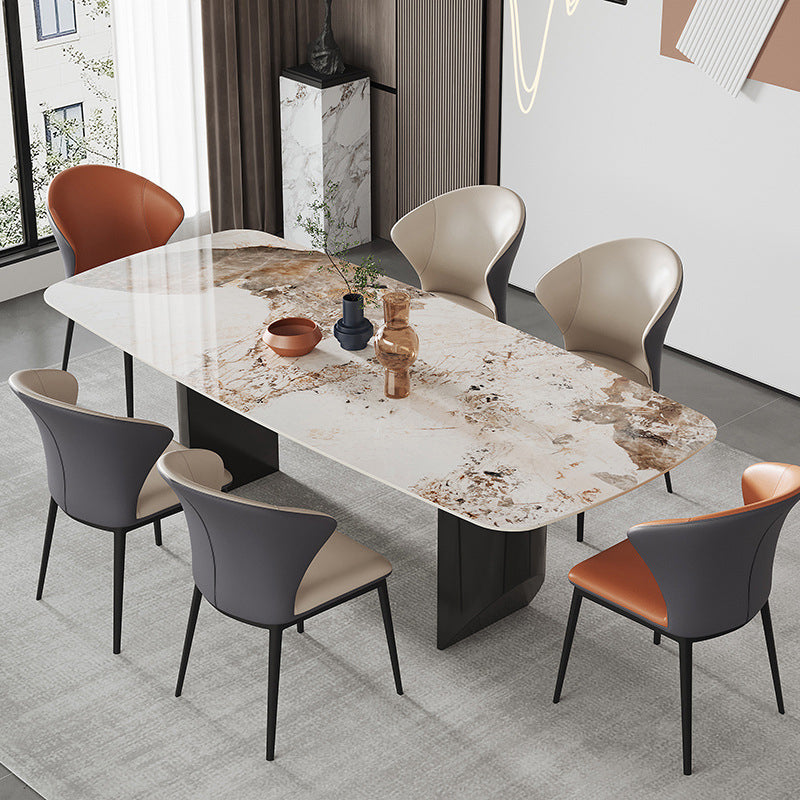 Industrial Style Rectangle Dining Table Sintered Stone Table with Metal Legs