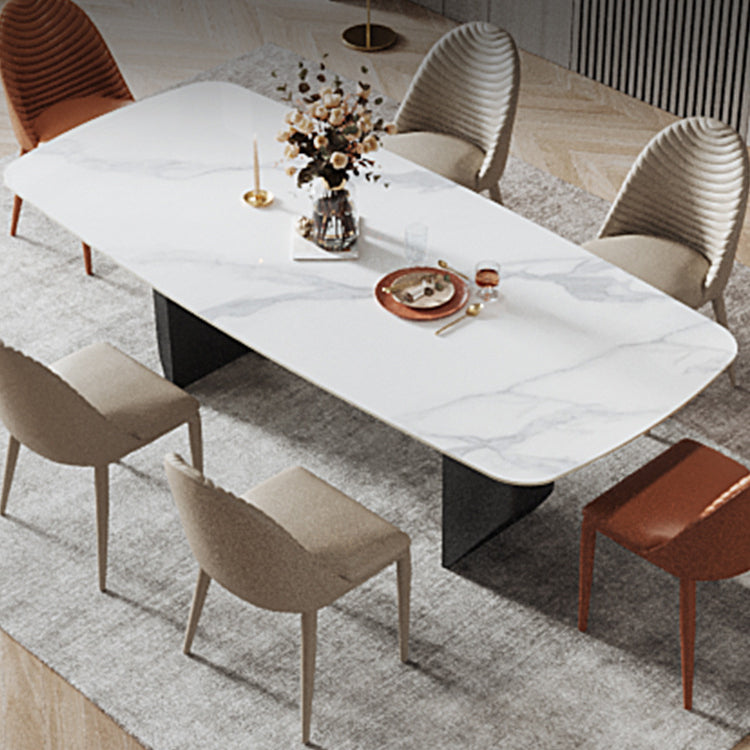 Industrial Style Rectangle Dining Table Sintered Stone Table with Metal Legs