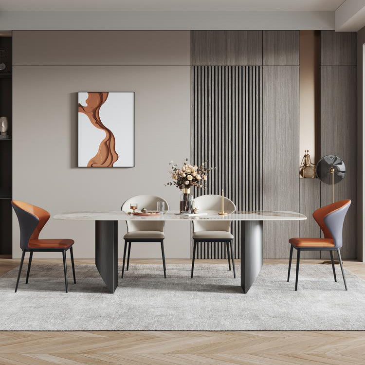 Industrial Style Rectangle Dining Table Sintered Stone Table with Metal Legs
