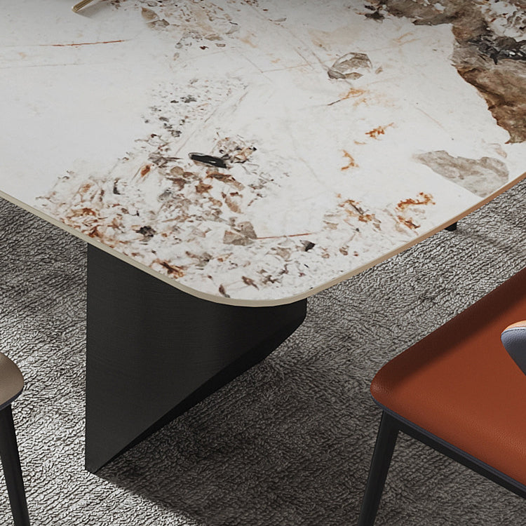Industrial Style Rectangle Dining Table Sintered Stone Table with Metal Legs