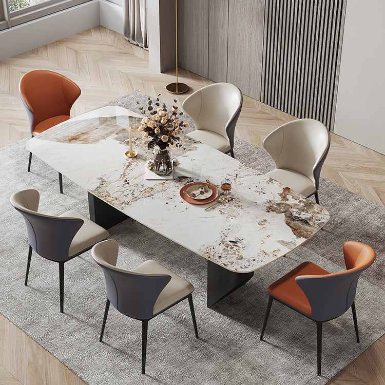 Industrial Style Rectangle Dining Table Sintered Stone Table with Metal Legs
