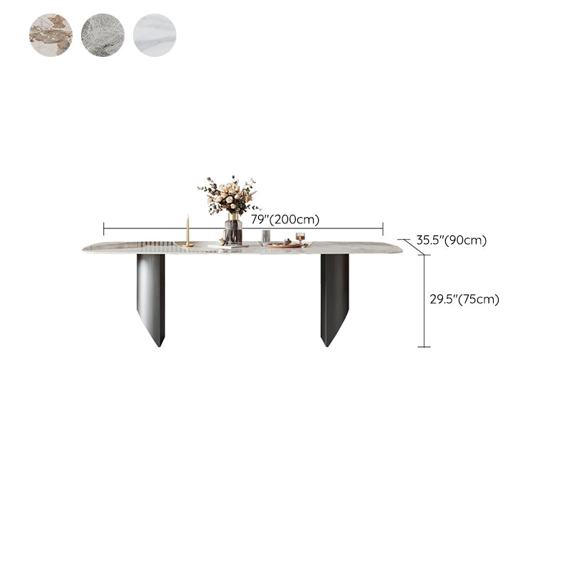 Industrial Style Rectangle Dining Table Sintered Stone Table with Metal Legs