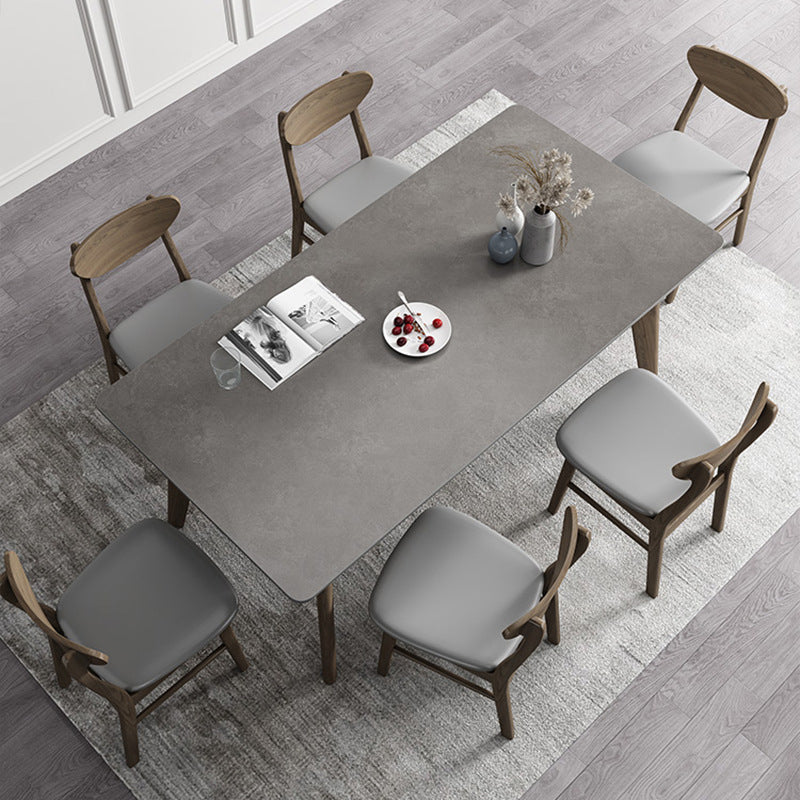 Industrial Style Rectangle Dining Table Sintered Stone Table with Wood Legs