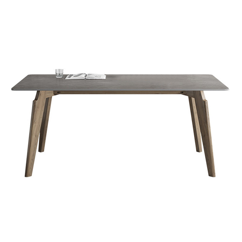 Industrial Style Rectangle Dining Table Sintered Stone Table with Wood Legs