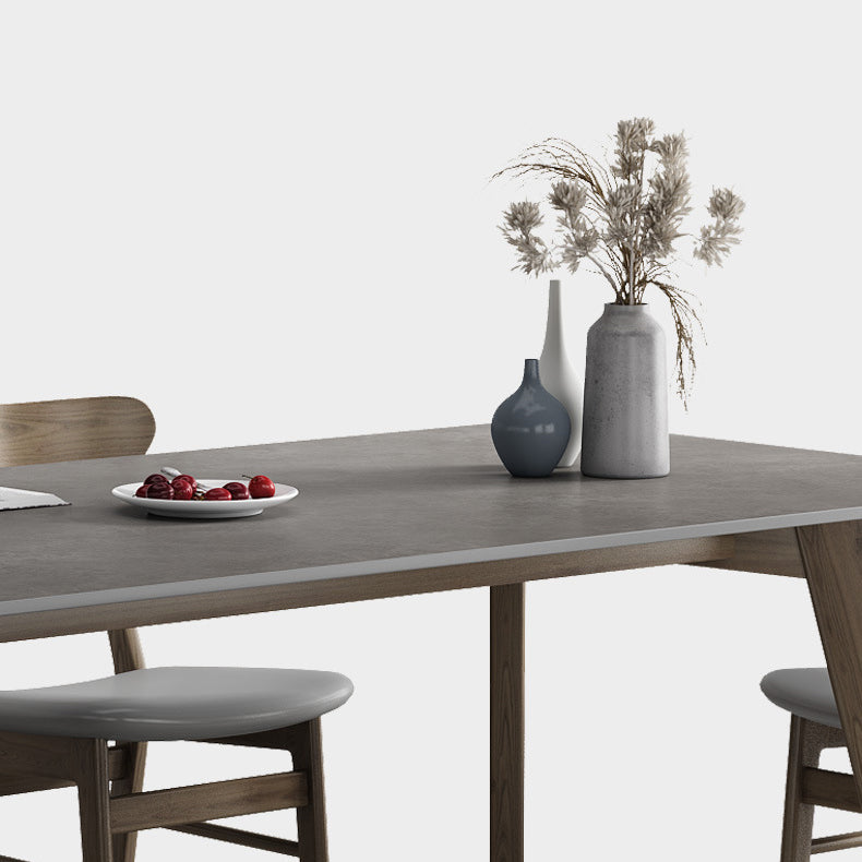 Industrial Style Rectangle Dining Table Sintered Stone Table with Wood Legs
