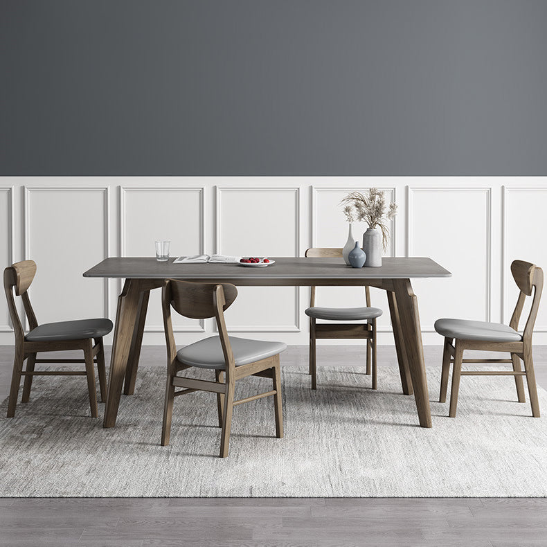 Industrial Style Rectangle Dining Table Sintered Stone Table with Wood Legs
