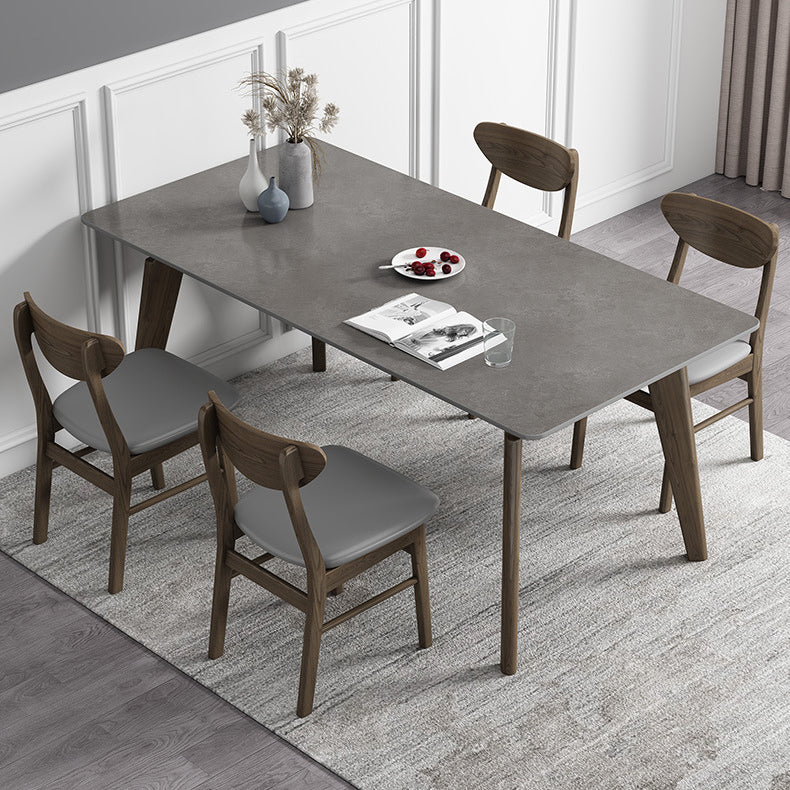 Industrial Style Rectangle Dining Table Sintered Stone Table with Wood Legs