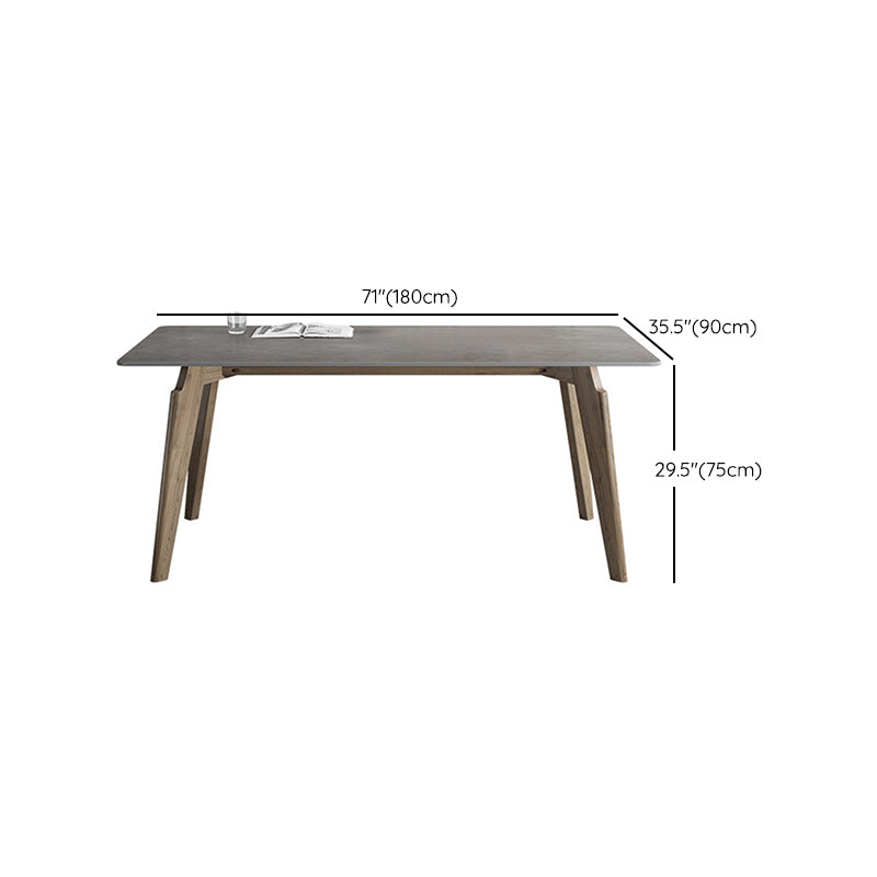 Industrial Style Rectangle Dining Table Sintered Stone Table with Wood Legs
