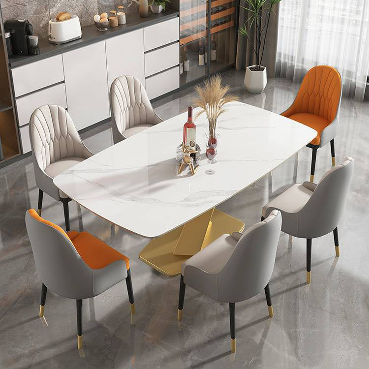 Glam Rectangle Dining Table Sintered Stone Table with Metal Leg for Home