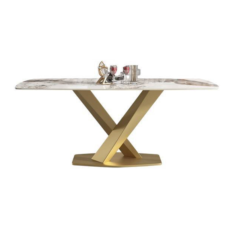 Glam Rectangle Dining Table Sintered Stone Table with Metal Leg for Home