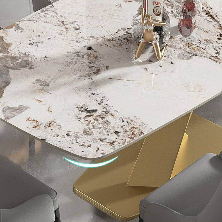Glam Rectangle Dining Table Sintered Stone Table with Metal Leg for Home