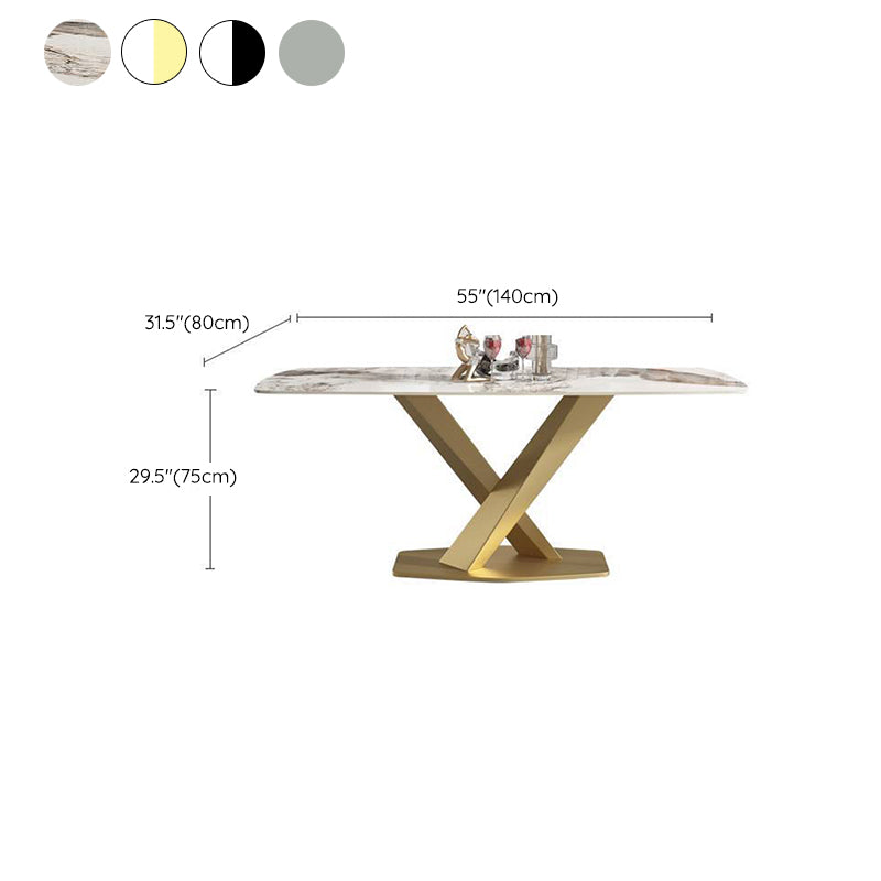 Glam Rectangle Dining Table Sintered Stone Table with Metal Leg for Home