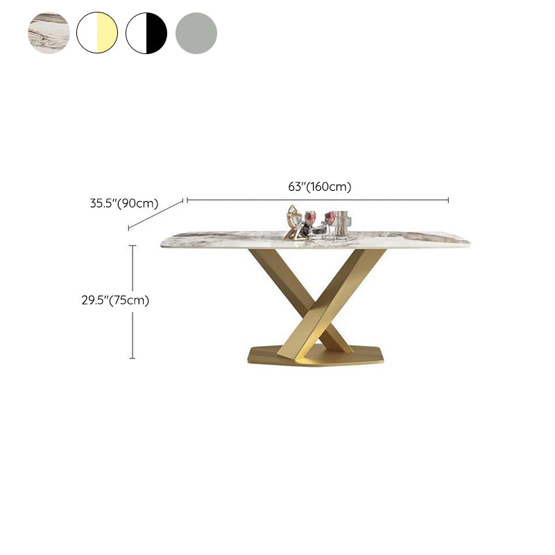 Glam Rectangle Dining Table Sintered Stone Table with Metal Leg for Home