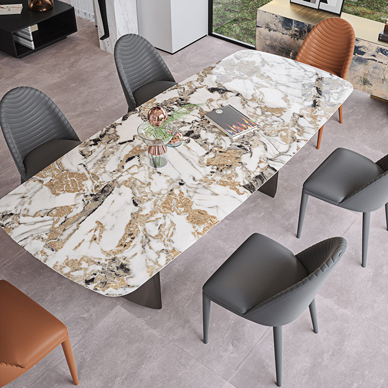Industrial Style Rectangle Dining Table Sintered Stone Table with Metal Legs for Home