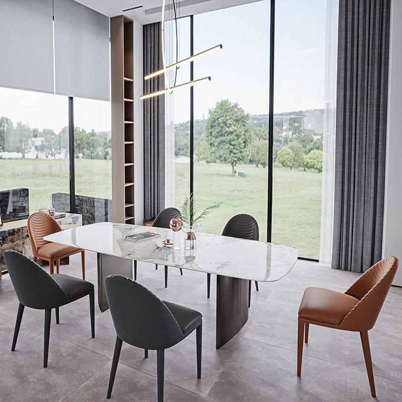 Industrial Style Rectangle Dining Table Sintered Stone Table with Metal Legs for Home