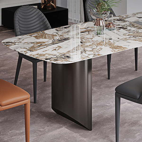 Industrial Style Rectangle Dining Table Sintered Stone Table with Metal Legs for Home