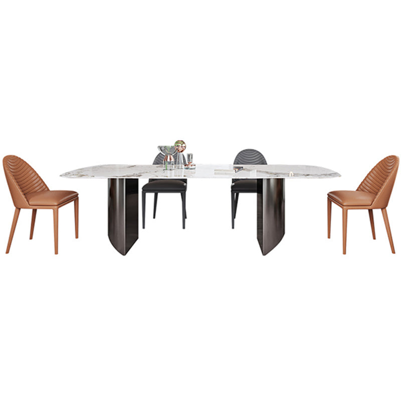 Industrial Style Rectangle Dining Table Sintered Stone Table with Metal Legs for Home