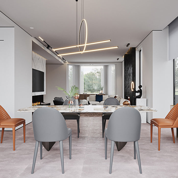 Industrial Style Rectangle Dining Table Sintered Stone Table with Metal Legs for Home