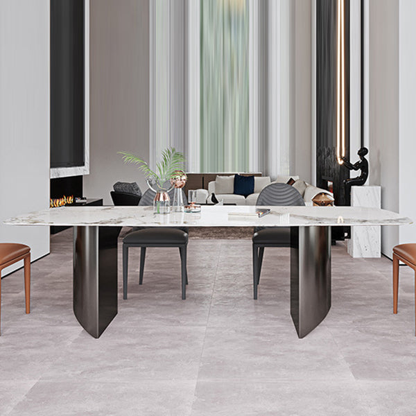 Industrial Style Rectangle Dining Table Sintered Stone Table with Metal Legs for Home