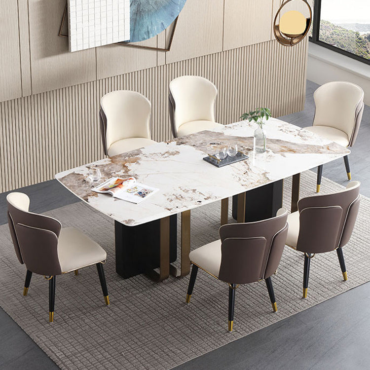 Modern Style Rectangle Dining Table Sintered Stone Table with Metal Legs for Home