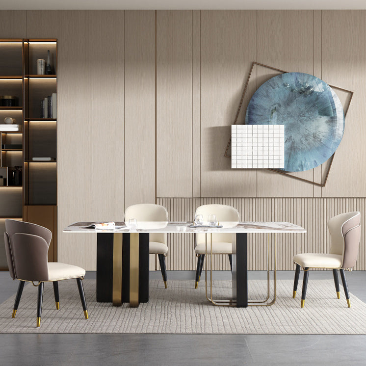 Modern Style Rectangle Dining Table Sintered Stone Table with Metal Legs for Home