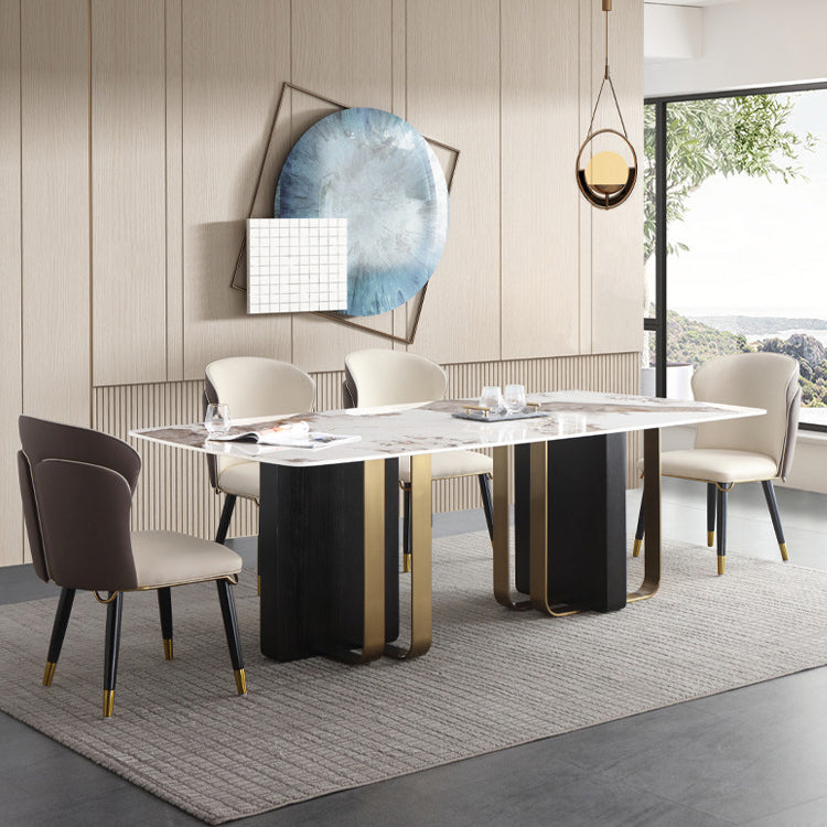 Modern Style Rectangle Dining Table Sintered Stone Table with Metal Legs for Home