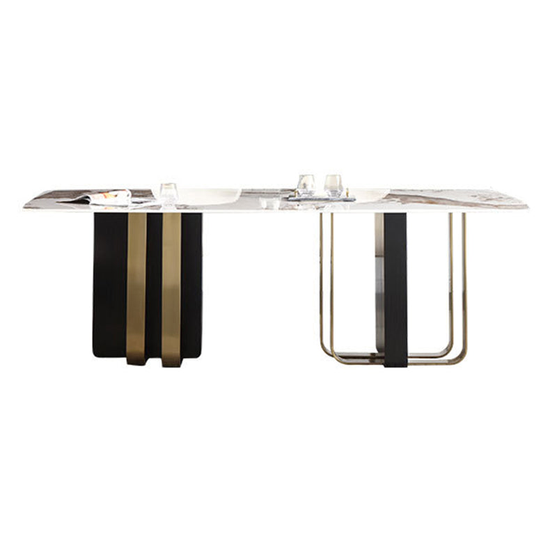 Modern Style Rectangle Dining Table Sintered Stone Table with Metal Legs for Home