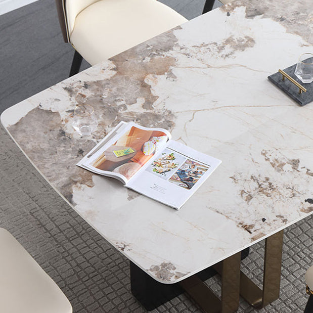 Modern Style Rectangle Dining Table Sintered Stone Table with Metal Legs for Home
