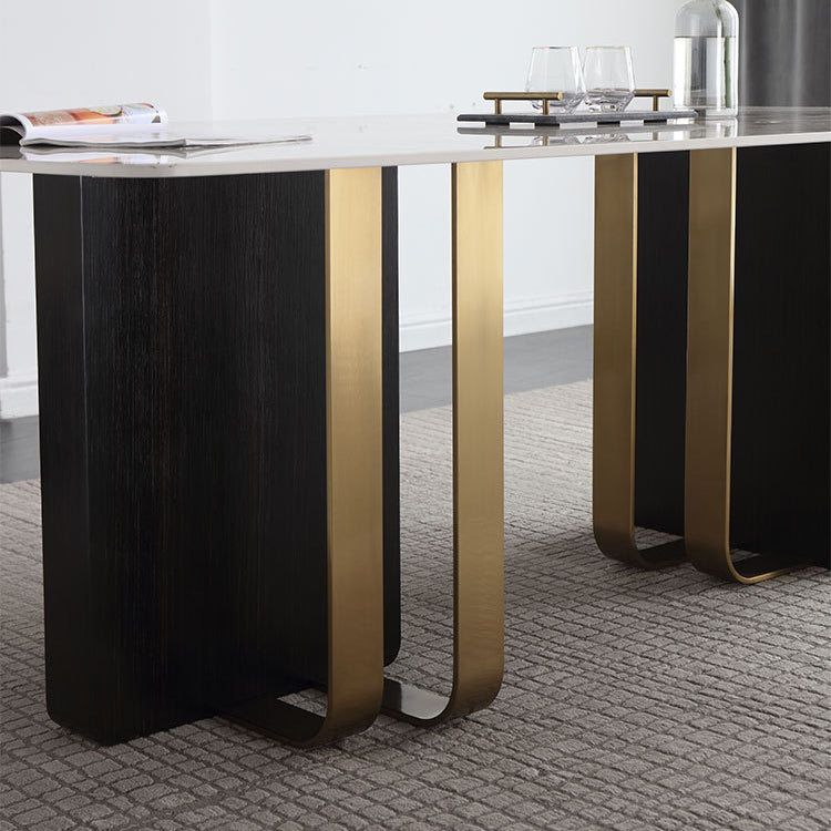 Modern Style Rectangle Dining Table Sintered Stone Table with Metal Legs for Home