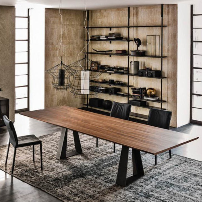 Industrial Style Rectangle Table Wooden Dining Table with Metal Legs