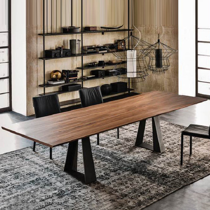 Industrial Style Rectangle Table Wooden Dining Table with Metal Legs
