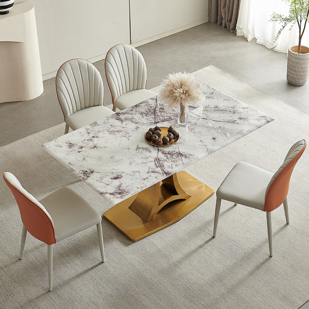 Glam Style Rectangle Table Sintered Stone Dining Table with Metal Legs