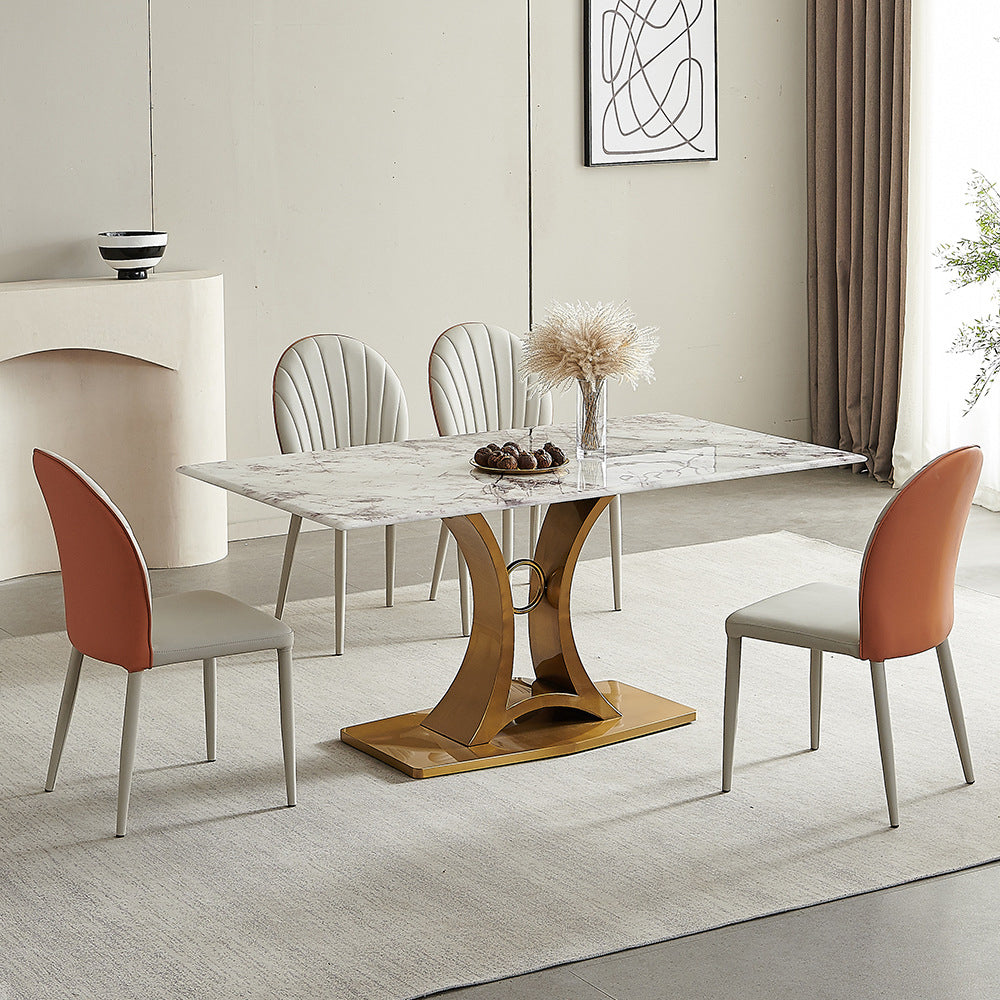Glam Style Rectangle Table Sintered Stone Dining Table with Metal Legs