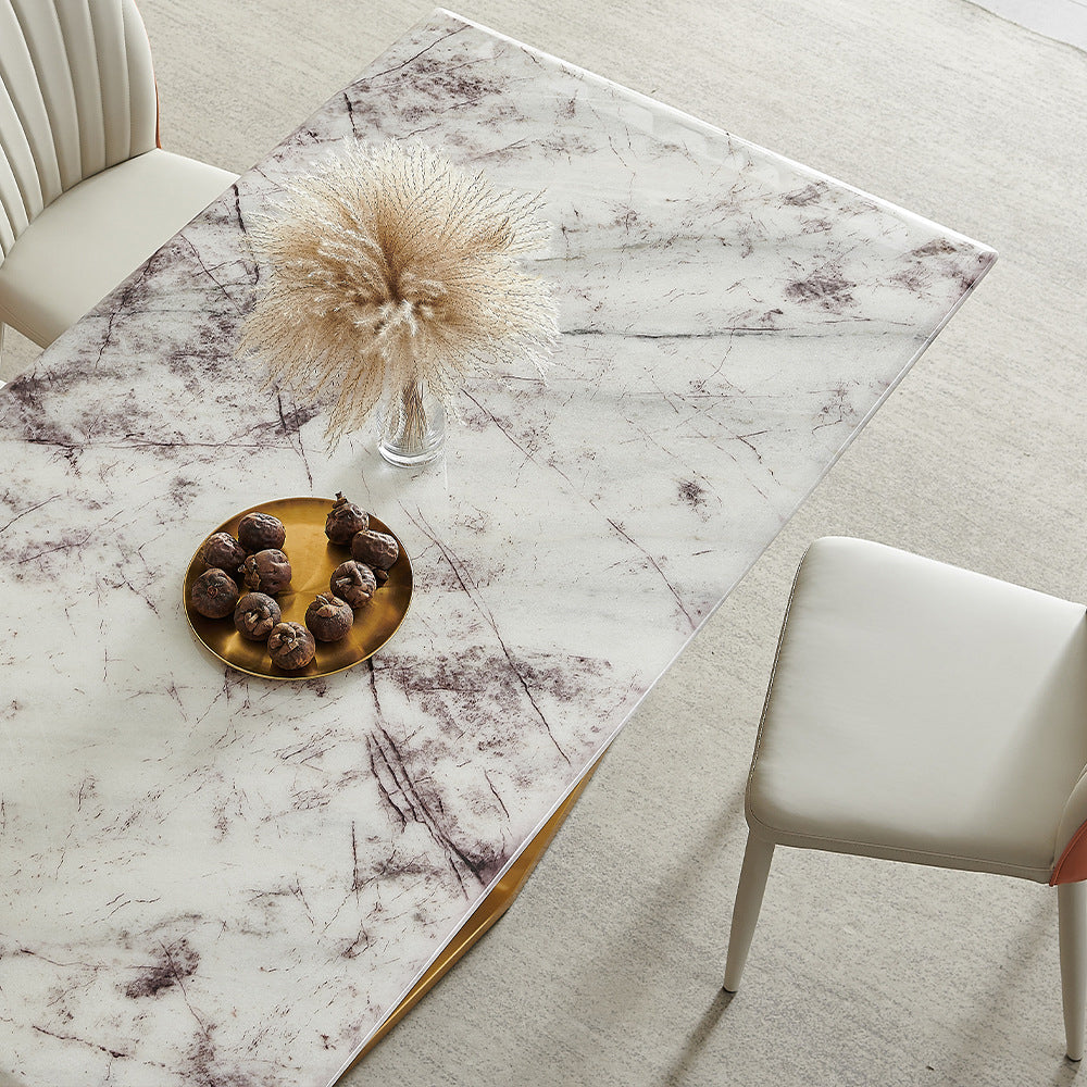 Glam Style Rectangle Table Sintered Stone Dining Table with Metal Legs