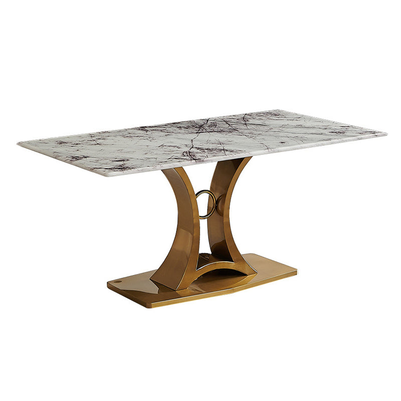 Glam Style Rectangle Table Sintered Stone Dining Table with Metal Legs